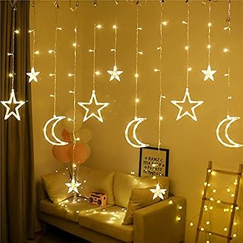 Ramadan LED Curtain Lights – Crescent Moon & Star Decorative String Lights
