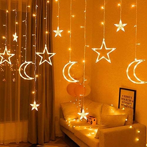 Ramadan LED Curtain Lights – Crescent Moon & Star Decorative String Lights