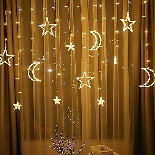 Ramadan LED Curtain Lights – Crescent Moon & Star Decorative String Lights