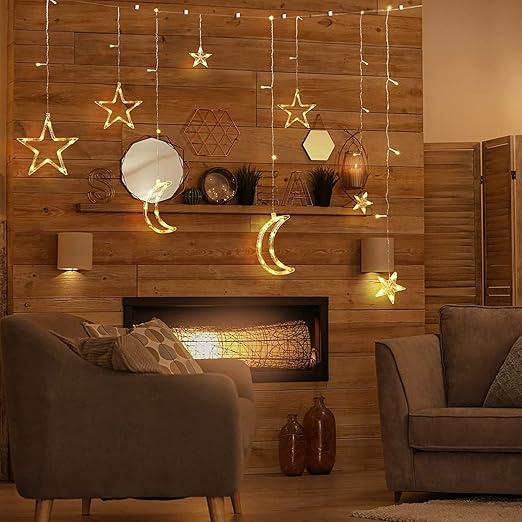 Ramadan LED Curtain Lights – Crescent Moon & Star Decorative String Lights
