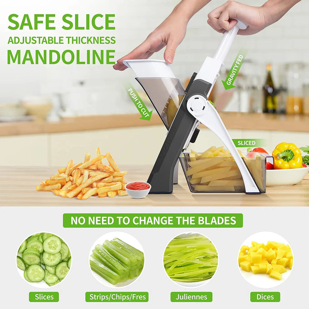 Safe Slice Adjustable Thickness Mandoline Slicer