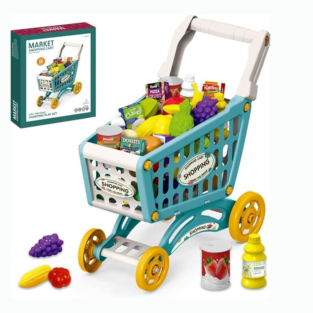 Deluxe Market Shopping Cart Play Set with 56 Pieces