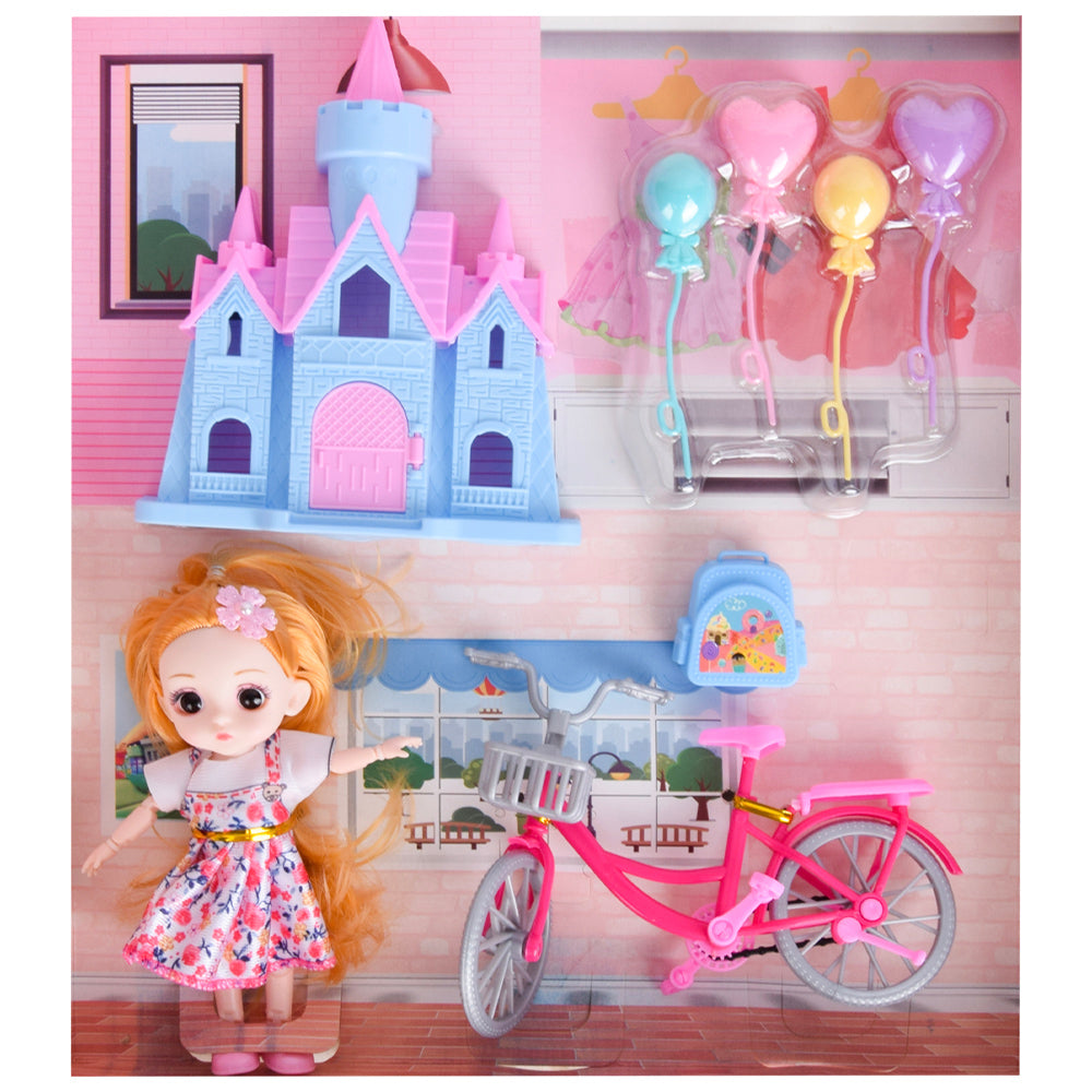 Super Cute Doll with Bicycle and Castle Play Set