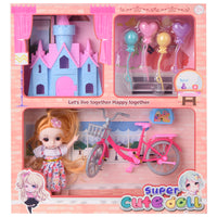 Super Cute Doll with Bicycle and Castle Play Set