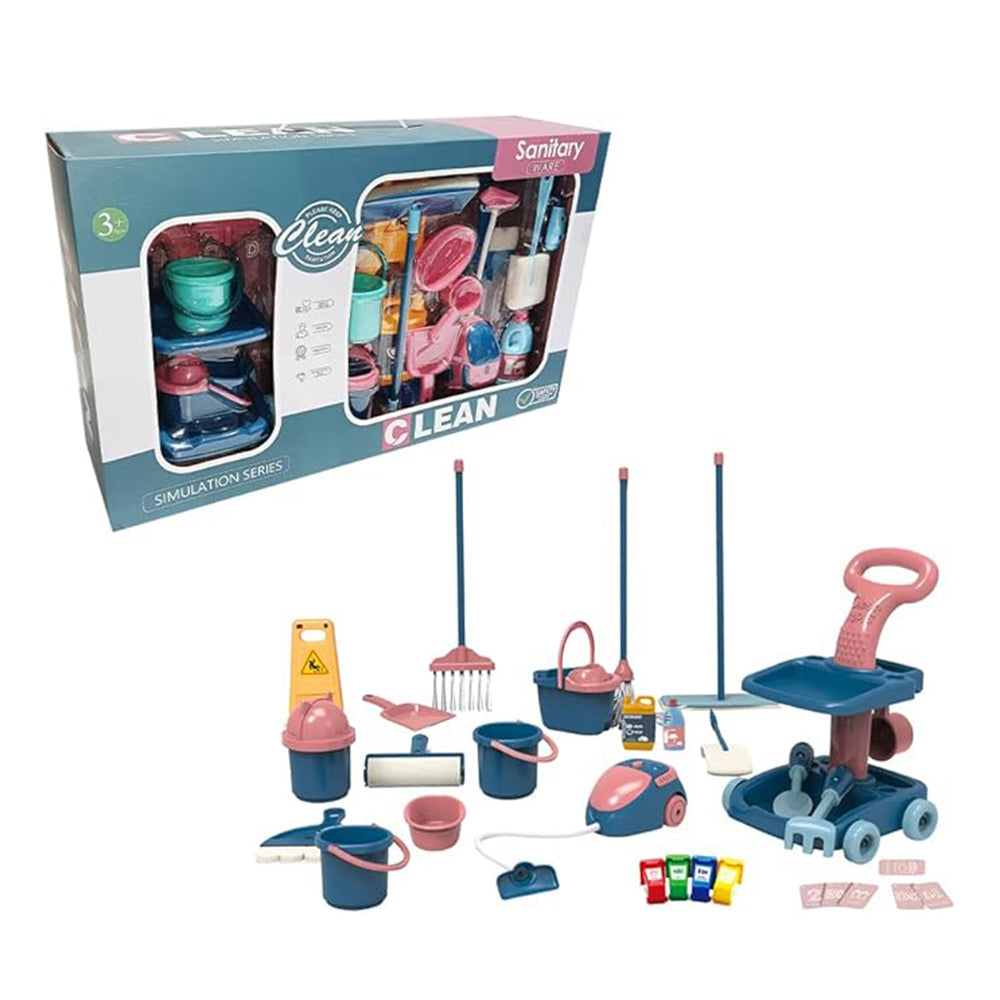 Kids Cleaning Play Set - Simulation Cleaning Tools Kit with Trolley