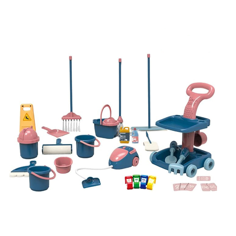 Kids Cleaning Play Set - Simulation Cleaning Tools Kit with Trolley