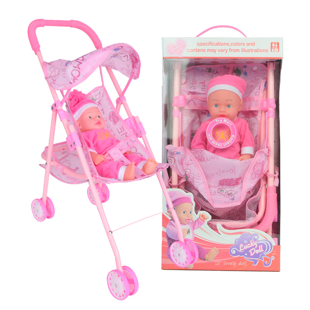 12" Lovely Doll with Stroller Set