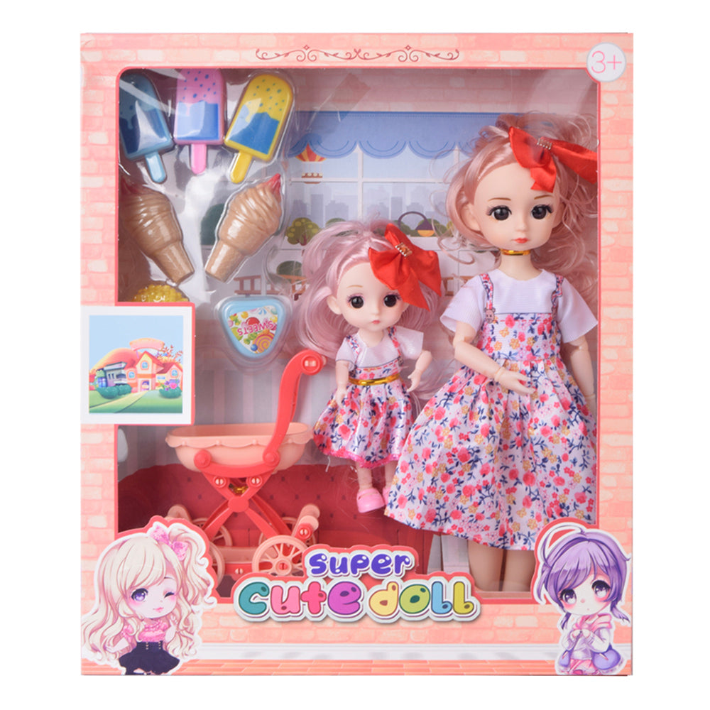 Super Cute Doll with Matching Child Doll, Stroller, and Ice Cream Accessories Set