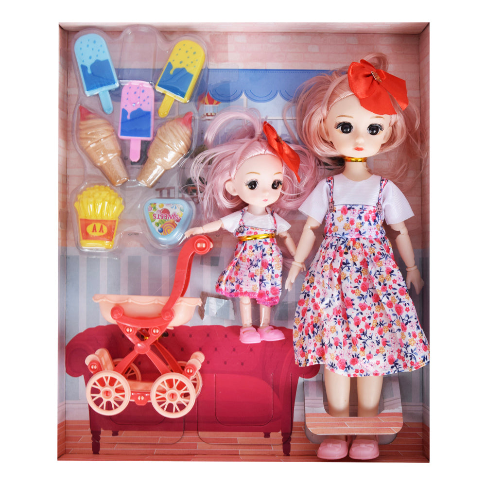 Super Cute Doll with Matching Child Doll, Stroller, and Ice Cream Accessories Set